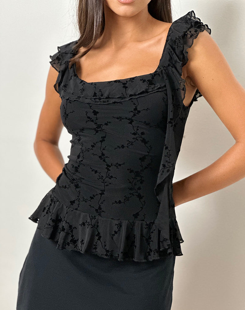 Piroli Top in Vine Flower Zwart