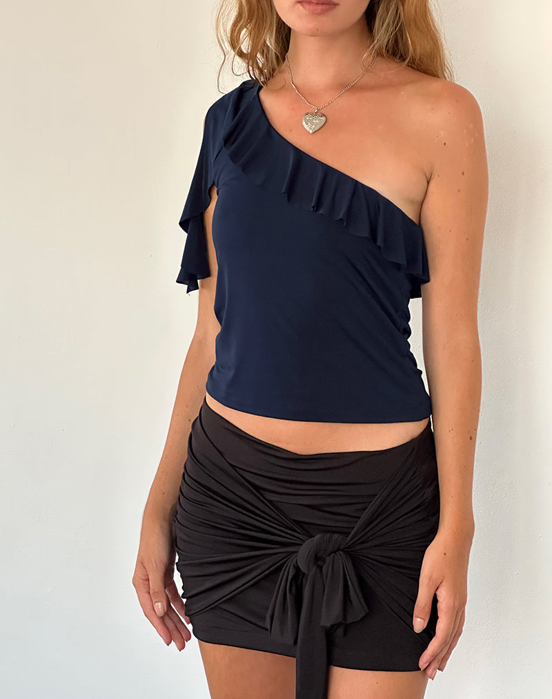 Polly Asymmetrische Frill Top in Navy