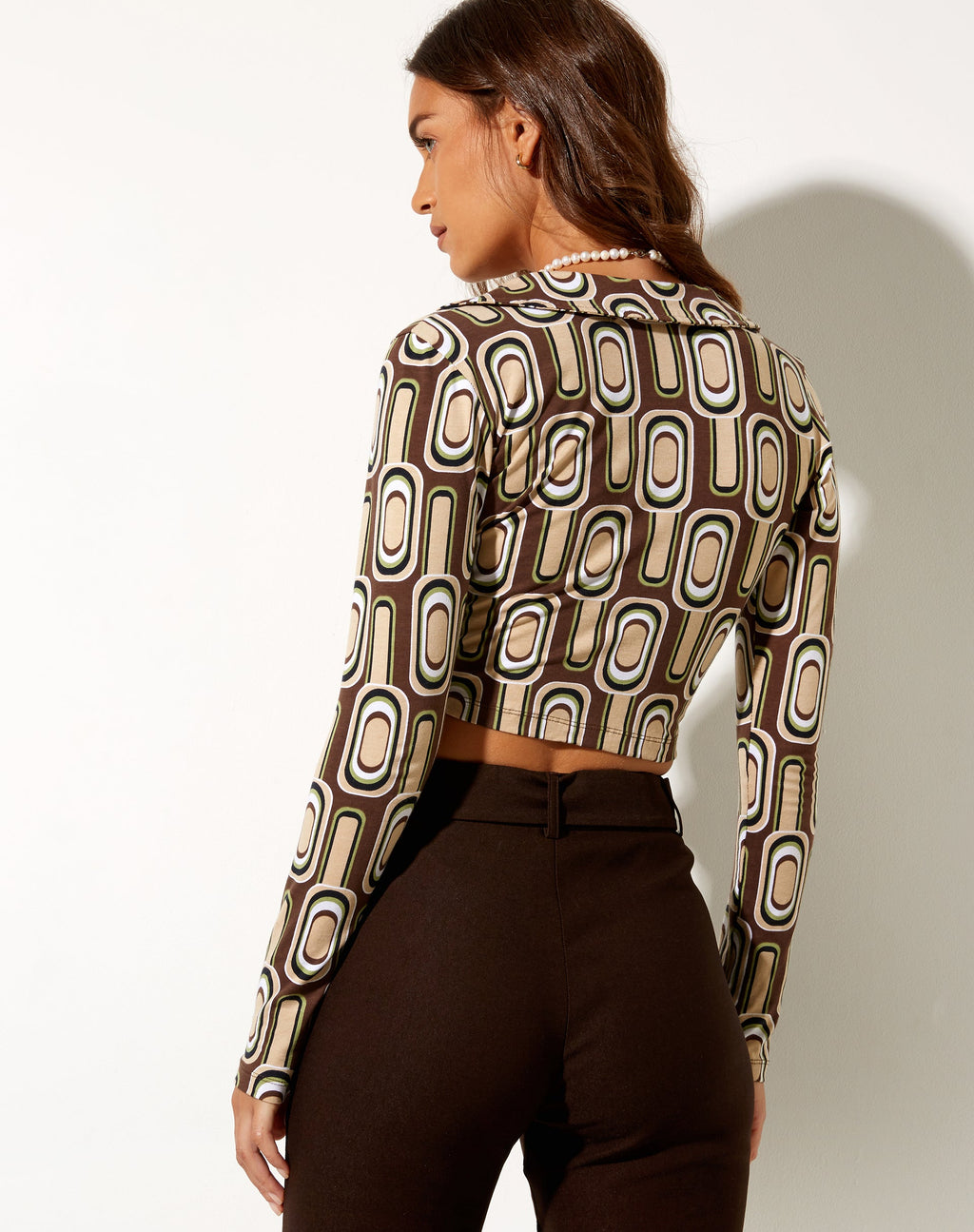 Portia Lange Mouw Top in Retro Spot Bruin