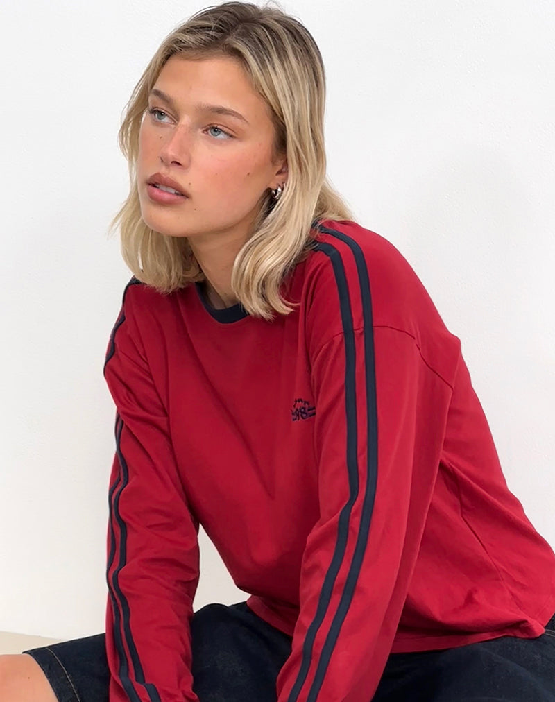 Prata Lange Mouw Top in Adrenaline Rood met Navy Binding