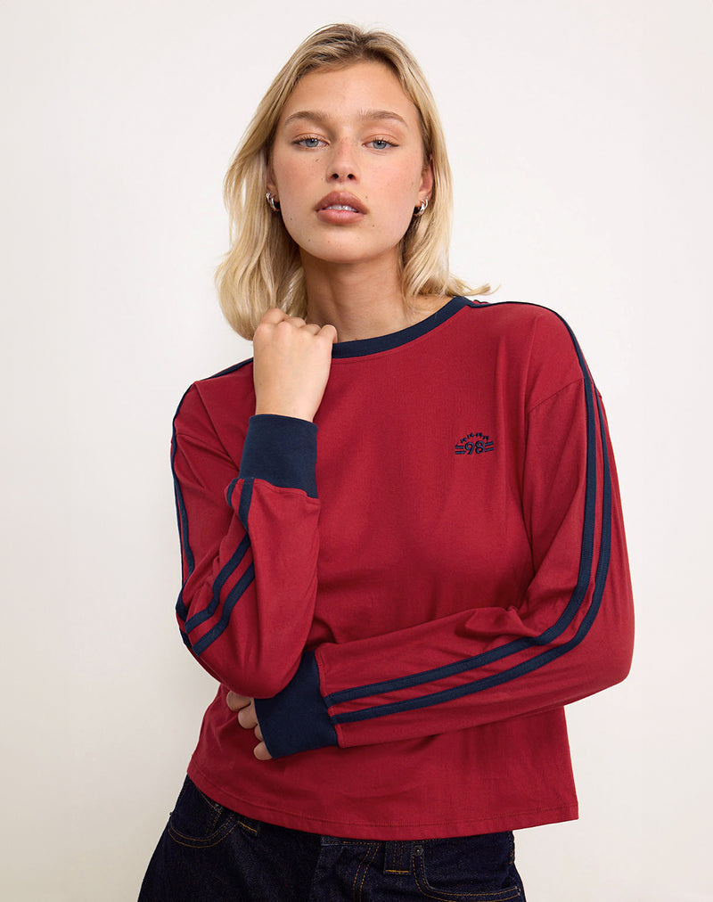 Prata Lange Mouw Top in Adrenaline Rood met Navy Binding