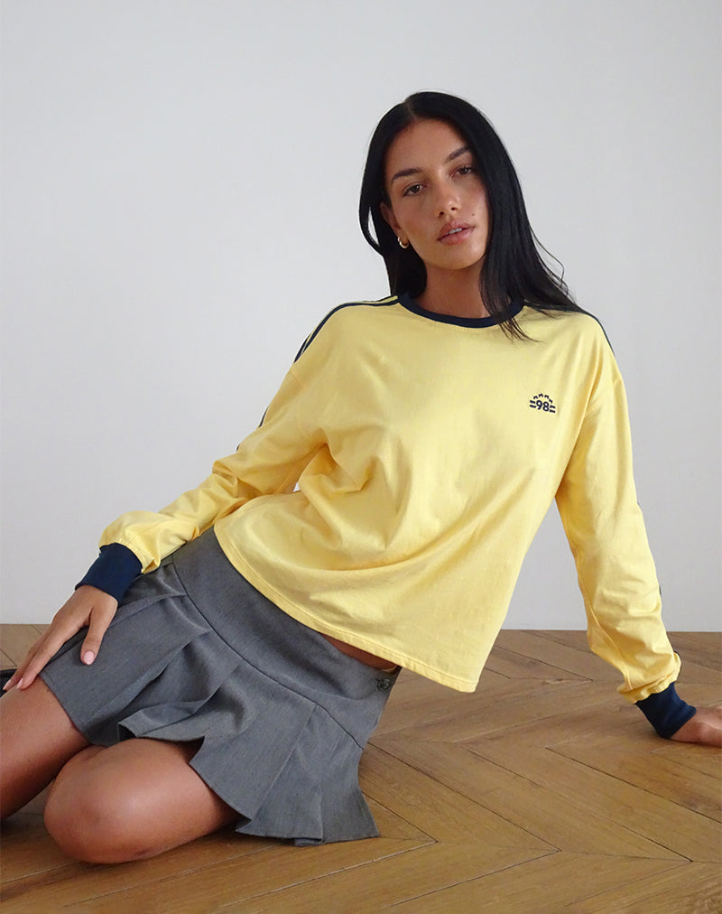 Afbeelding van Prata Lange Mouw Top in Limonade met Navy Binding