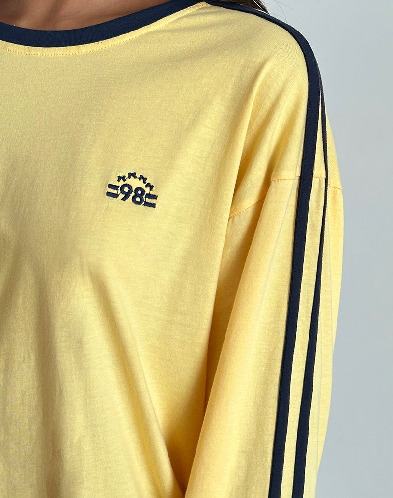 Afbeelding van Prata Lange Mouw Top in Limonade met Navy Binding