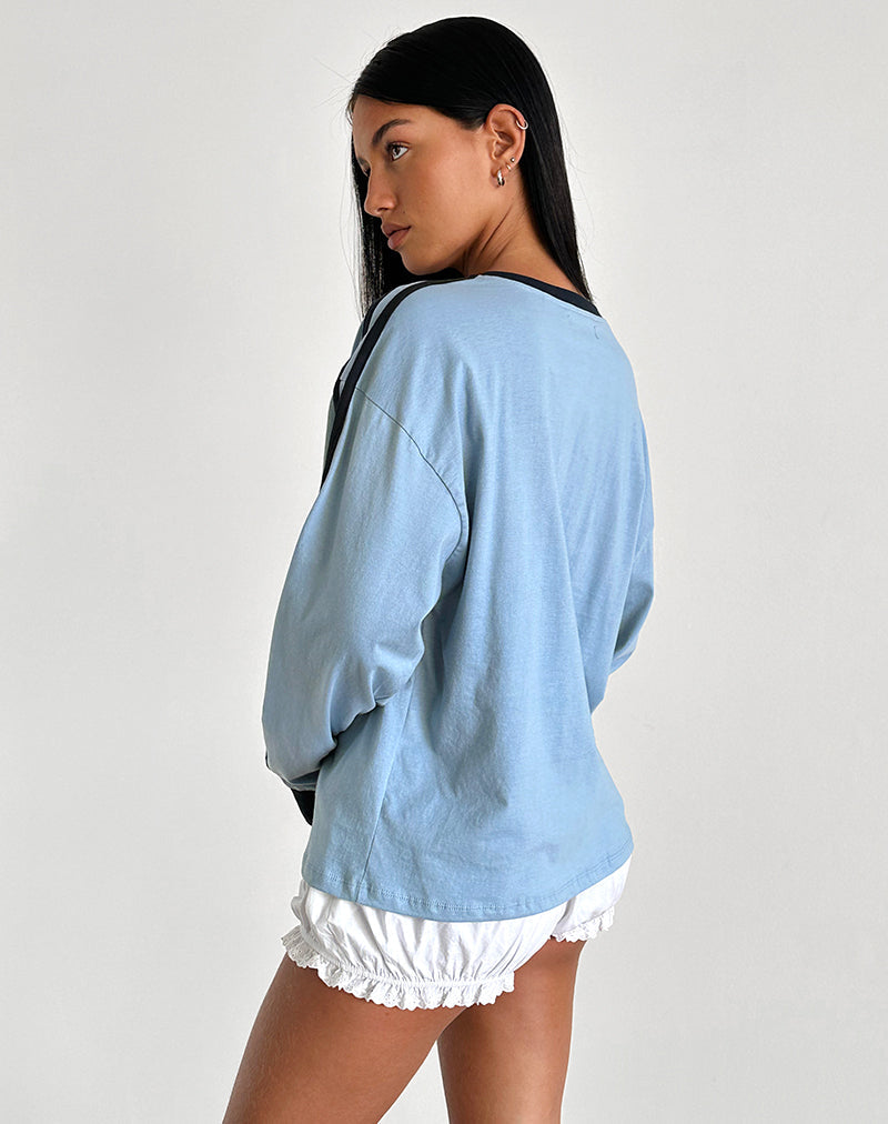 Afbeelding van Prata Lange Mouw Top in Nantucket Blue met Navy Binding