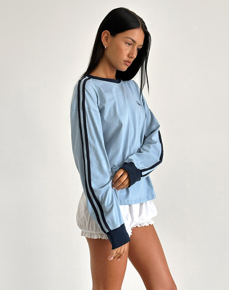 Prata Lange Mouw Top in Nantucket Blue met Navy Binding