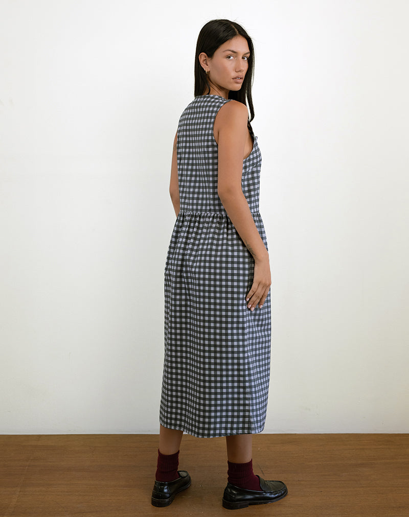 Afbeelding van Prelith Midi Dress in Zwartgrijs Ton-sur-ton Gingham