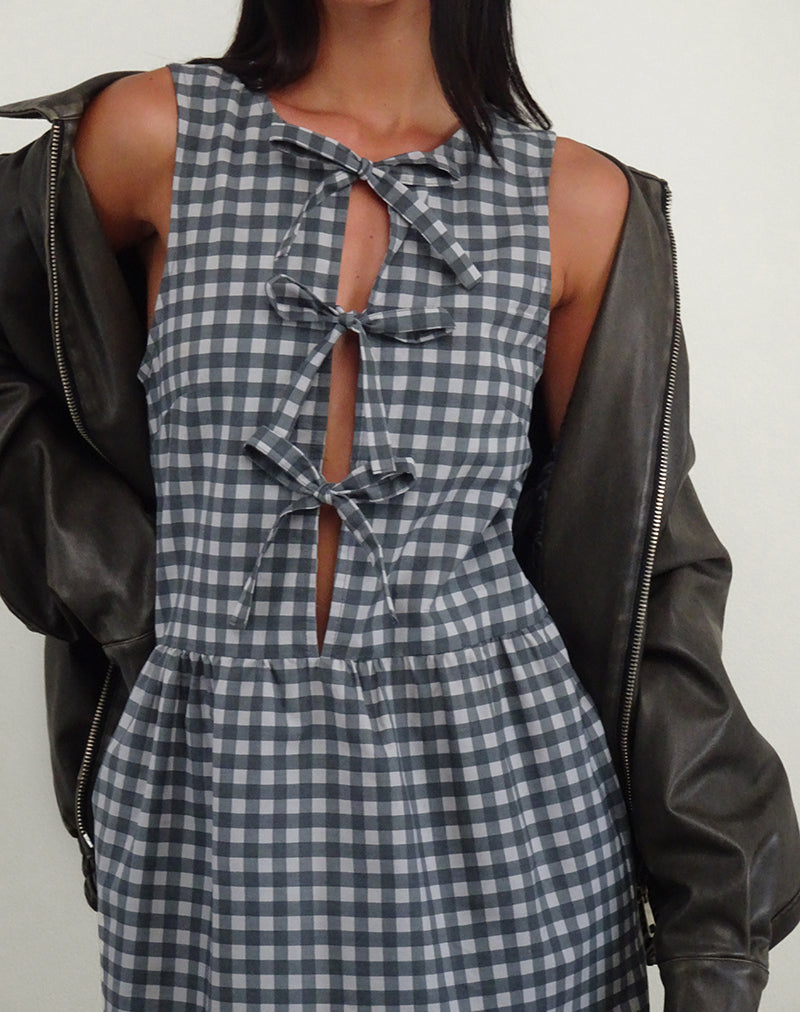 Prelith Midi Dress in Zwart Grijs Tonaal Gingham