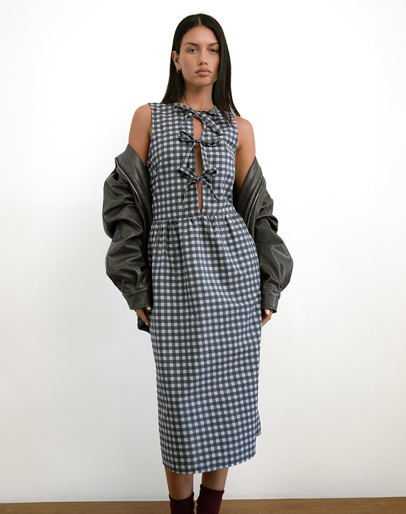 Afbeelding van Prelith Midi Dress in Zwartgrijs Ton-sur-ton Gingham