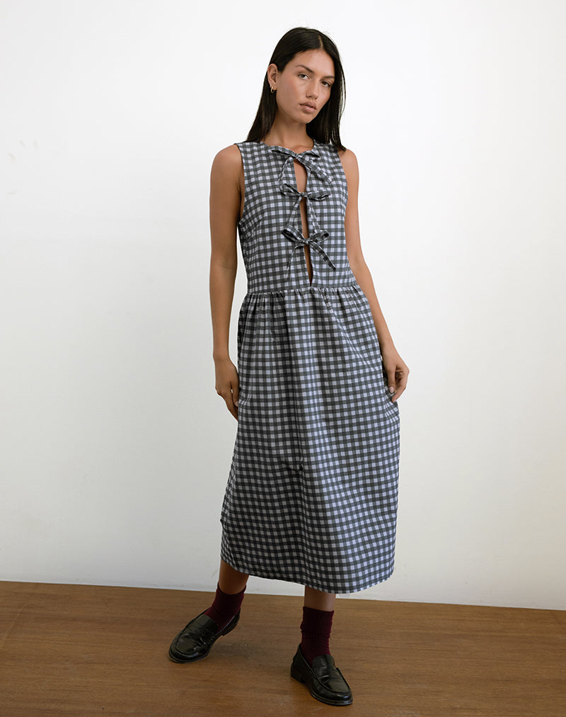 Afbeelding van Prelith Midi Dress in Zwartgrijs Ton-sur-ton Gingham