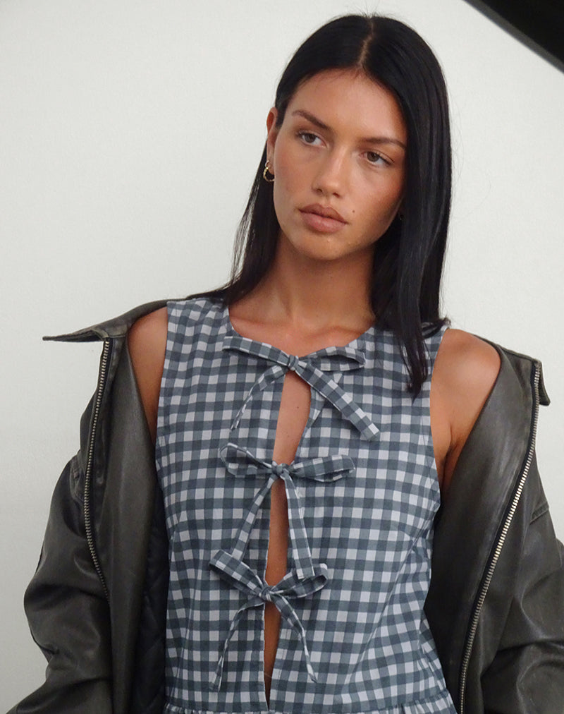 Afbeelding van Prelith Midi Dress in Zwartgrijs Ton-sur-ton Gingham