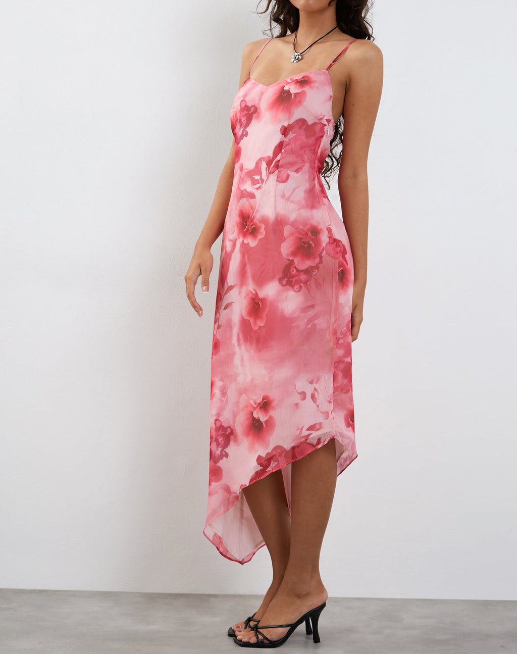 Preston Midi Dress in Aquarel Bloemig Roze
