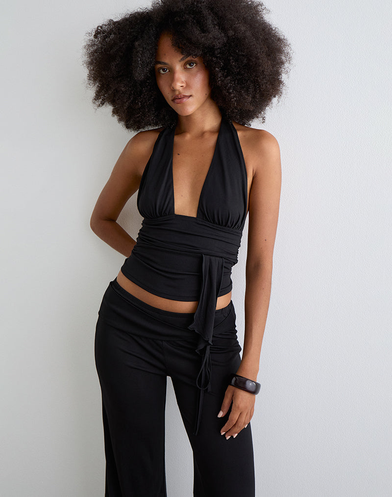 Prilla Halter Top in Cupro Zwart