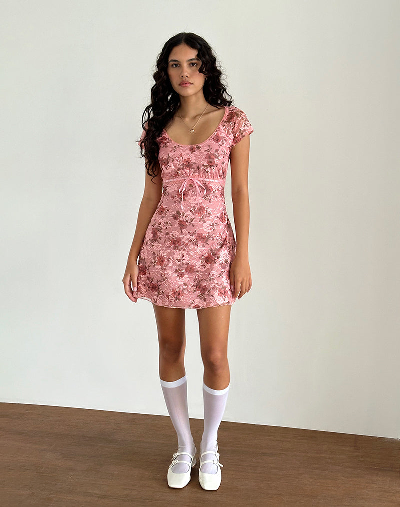 Afbeelding van Prinsa Dress in Pink Lace Floral Bloom
