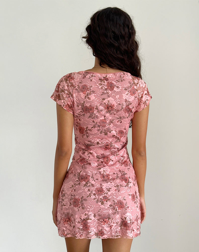 Afbeelding van Prinsa Dress in Pink Lace Floral Bloom