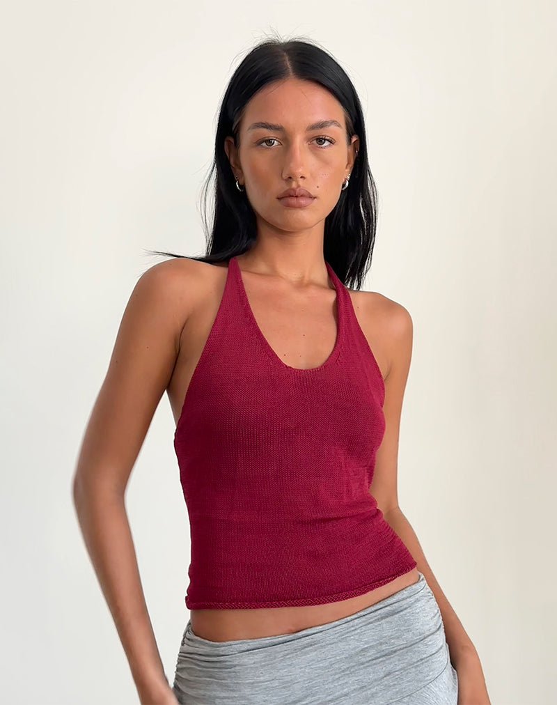 Afbeelding van Priscilla Halter Top in Sheer Knit Rood
