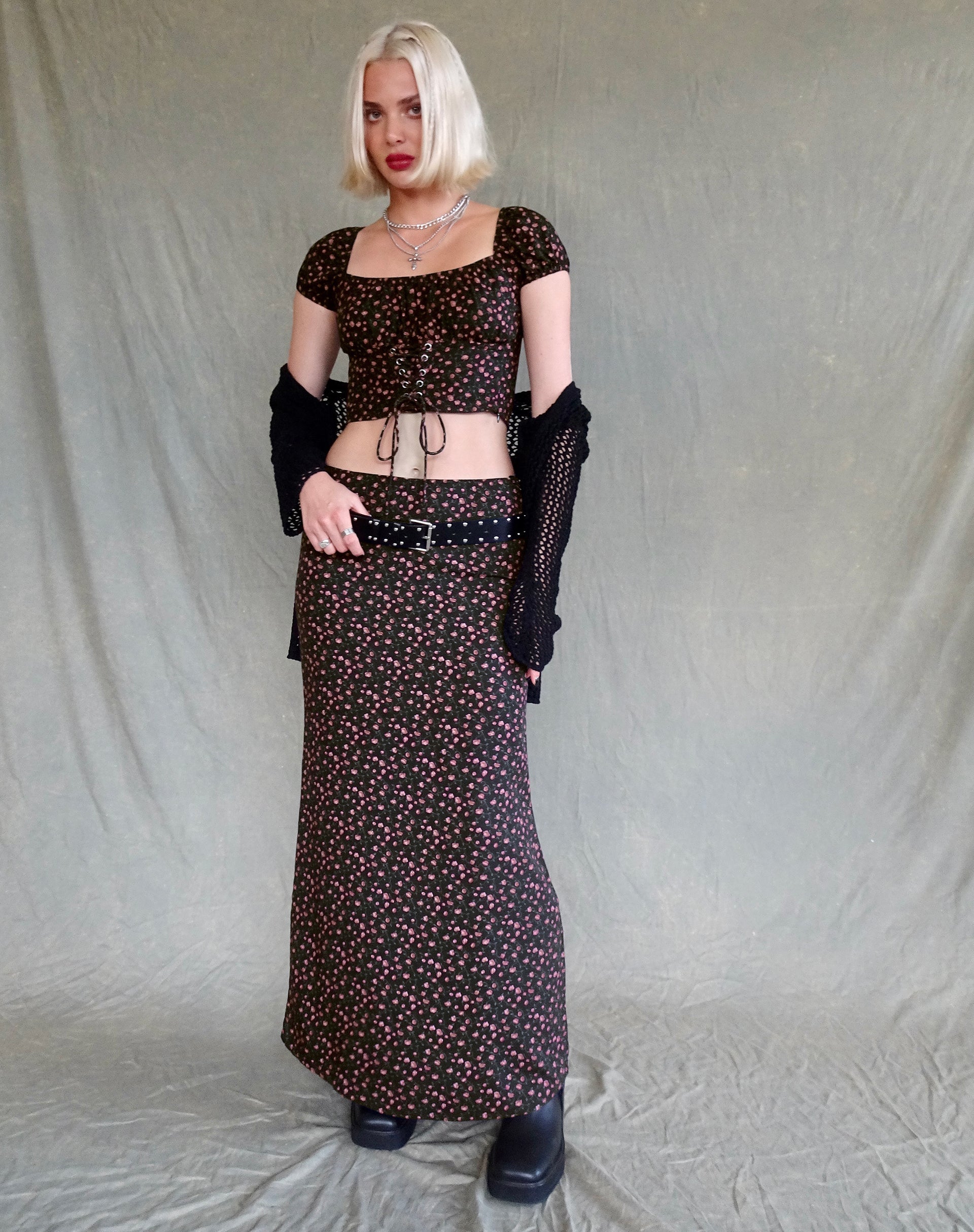 Afbeelding van Easton Maxi rok in donkerroze roos zwart
