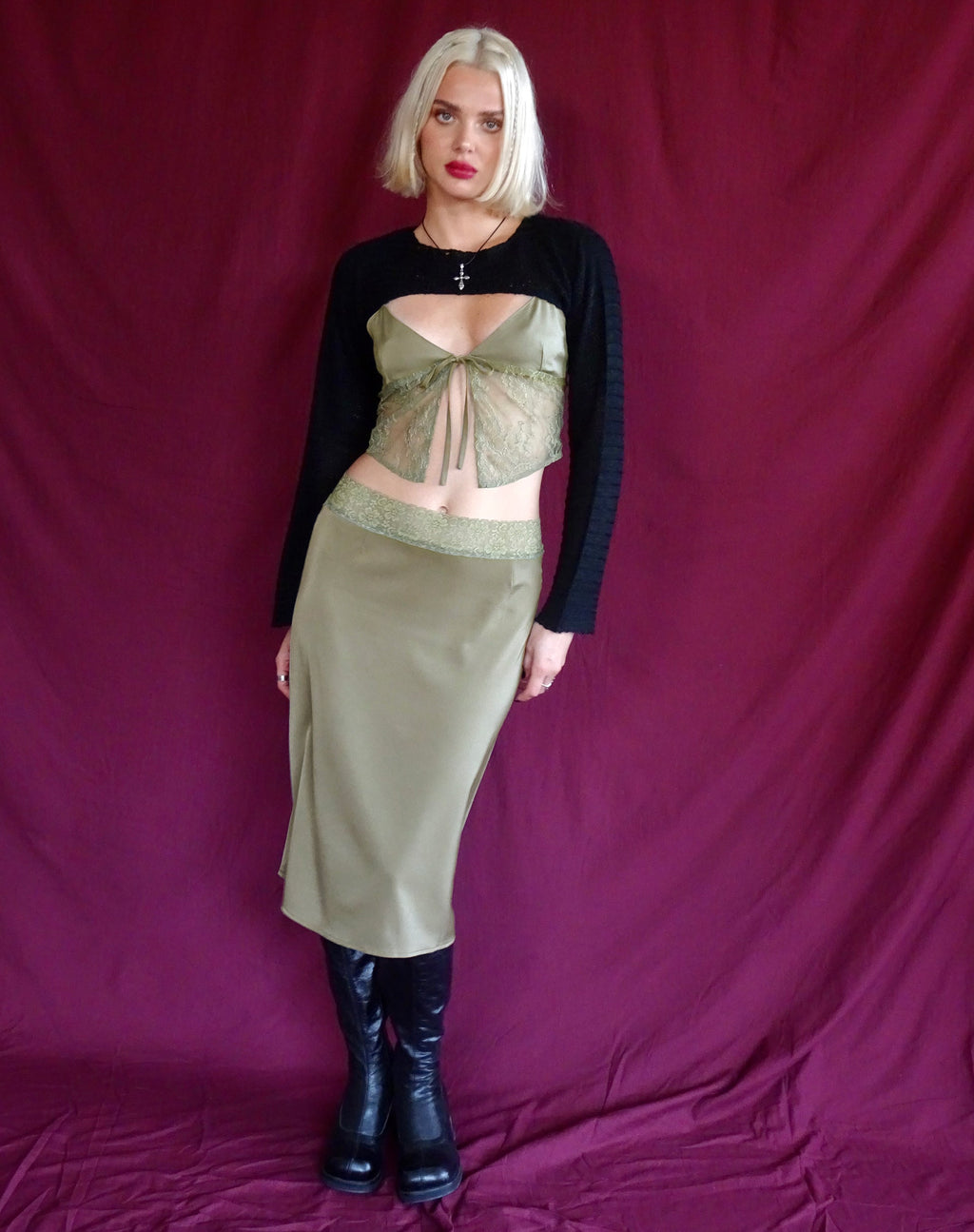 Golda Midi rok in satijn Avocado