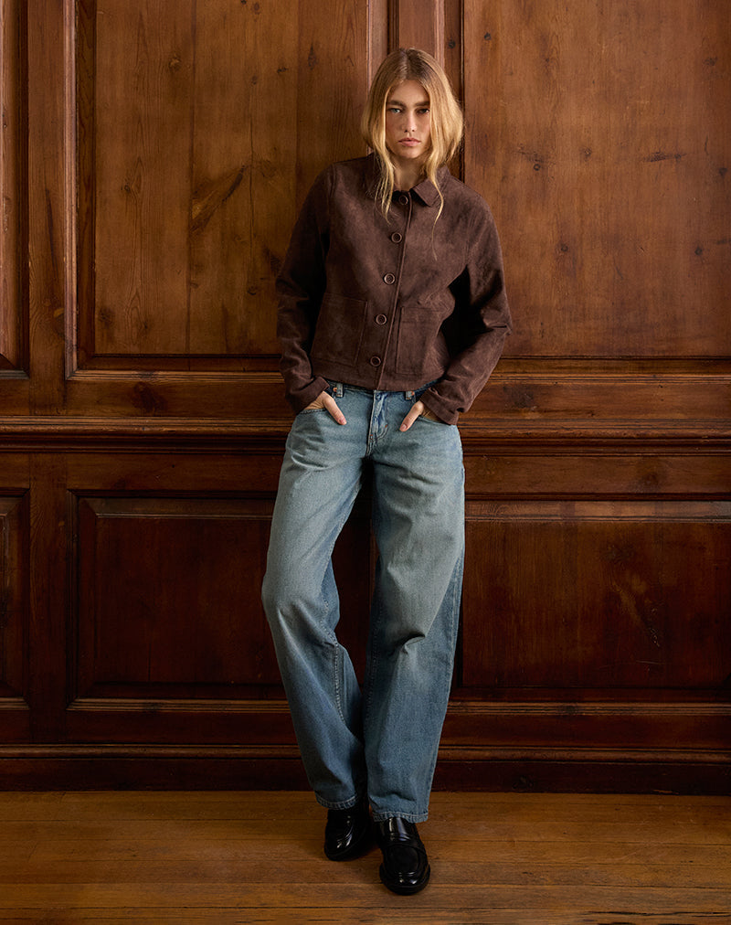 Quincy Faux Suède Cropped Jacket in Bruin