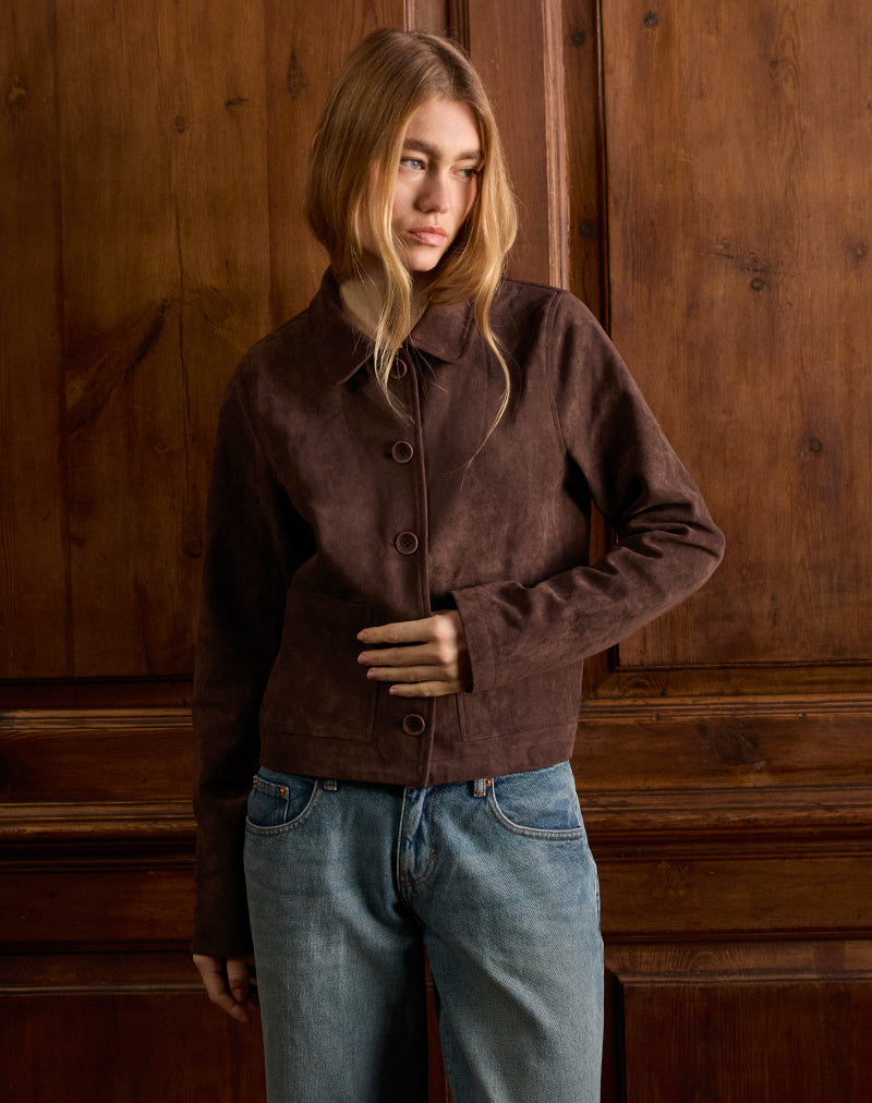 Afbeelding van Quincy Faux Suede Cropped Jacket in Bruin