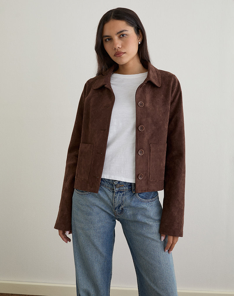 Afbeelding van Quincy Faux Suede Cropped Jacket in Bruin