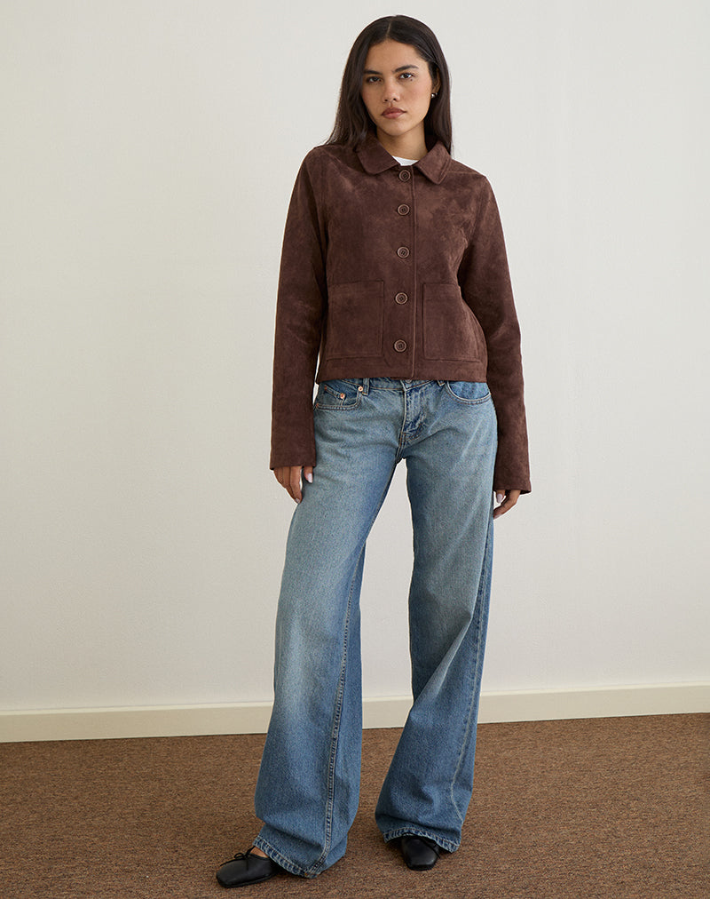 Quincy Faux Suède Cropped Jacket in Bruin