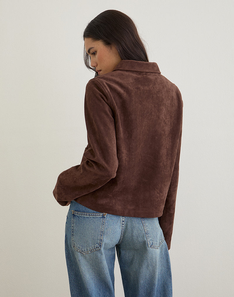 Afbeelding van Quincy Faux Suede Cropped Jacket in Bruin