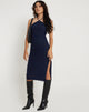 Afbeelding van Rabi Midi-jurk met halterhals in Mesh Navy
