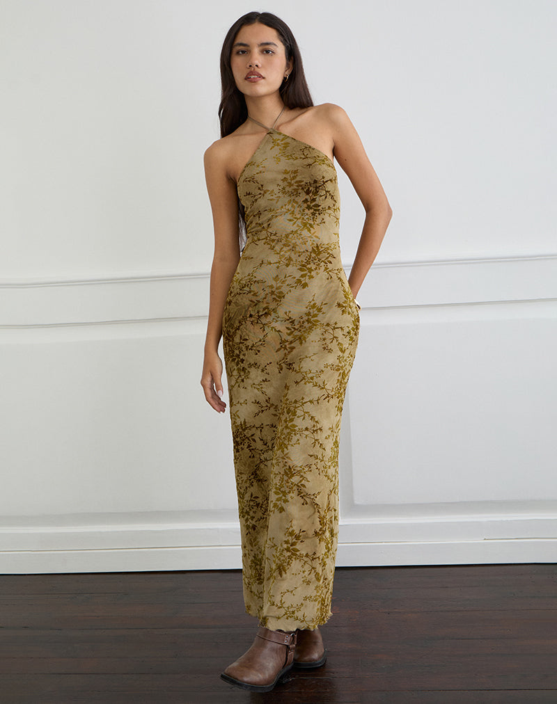 Afbeelding van Rabika Maxi Dress in Burn Velvet Green