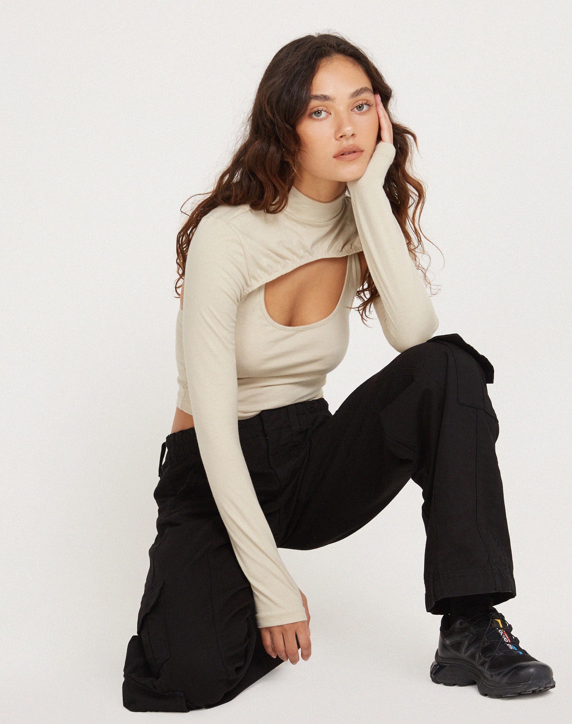 Afbeelding van Raccet Crop Top met lange mouwen in Kokosmelk