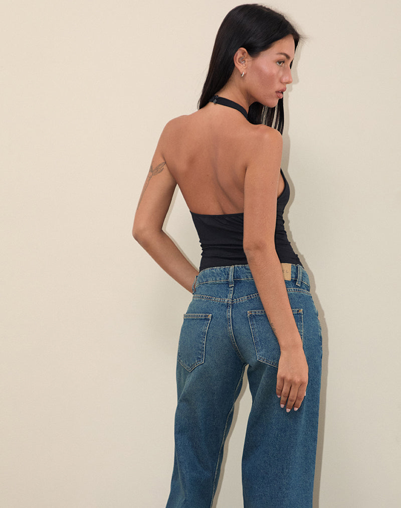 Afbeelding van Raceline Haltertop in Rayon Jersey Zwart