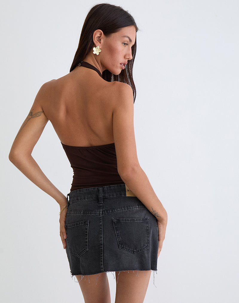 Afbeelding van Raceline Haltertop in Rayon Jersey Chocolade Bruin
