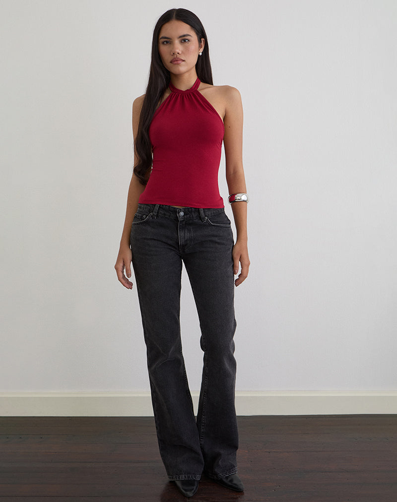 Afbeelding van Raceline Haltertop in Rayon Jersey Adrenaline Rood