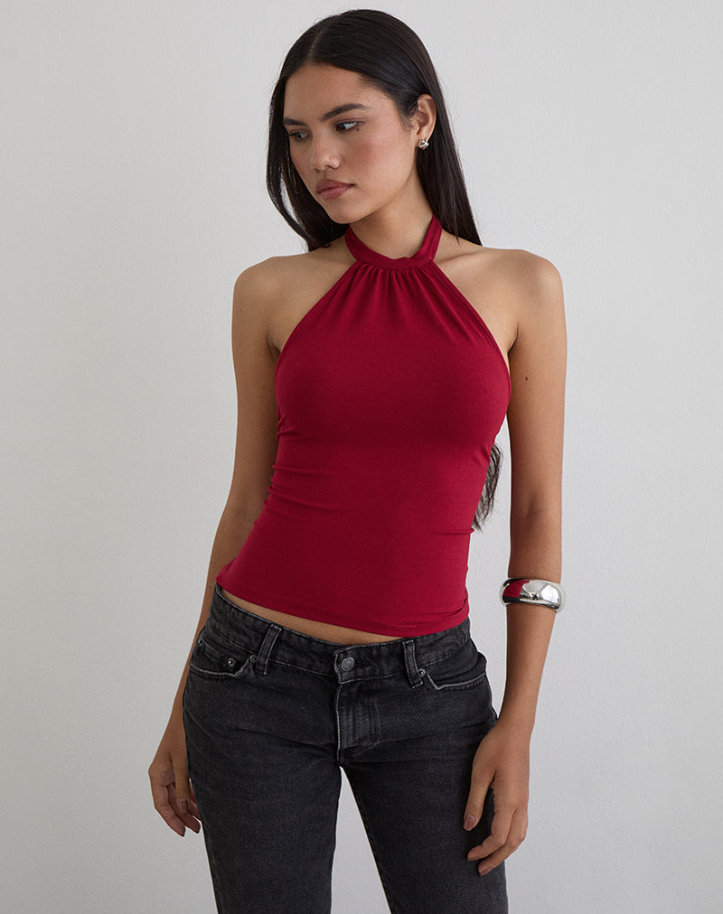 Afbeelding van Raceline Haltertop in Rayon Jersey Adrenaline Rood