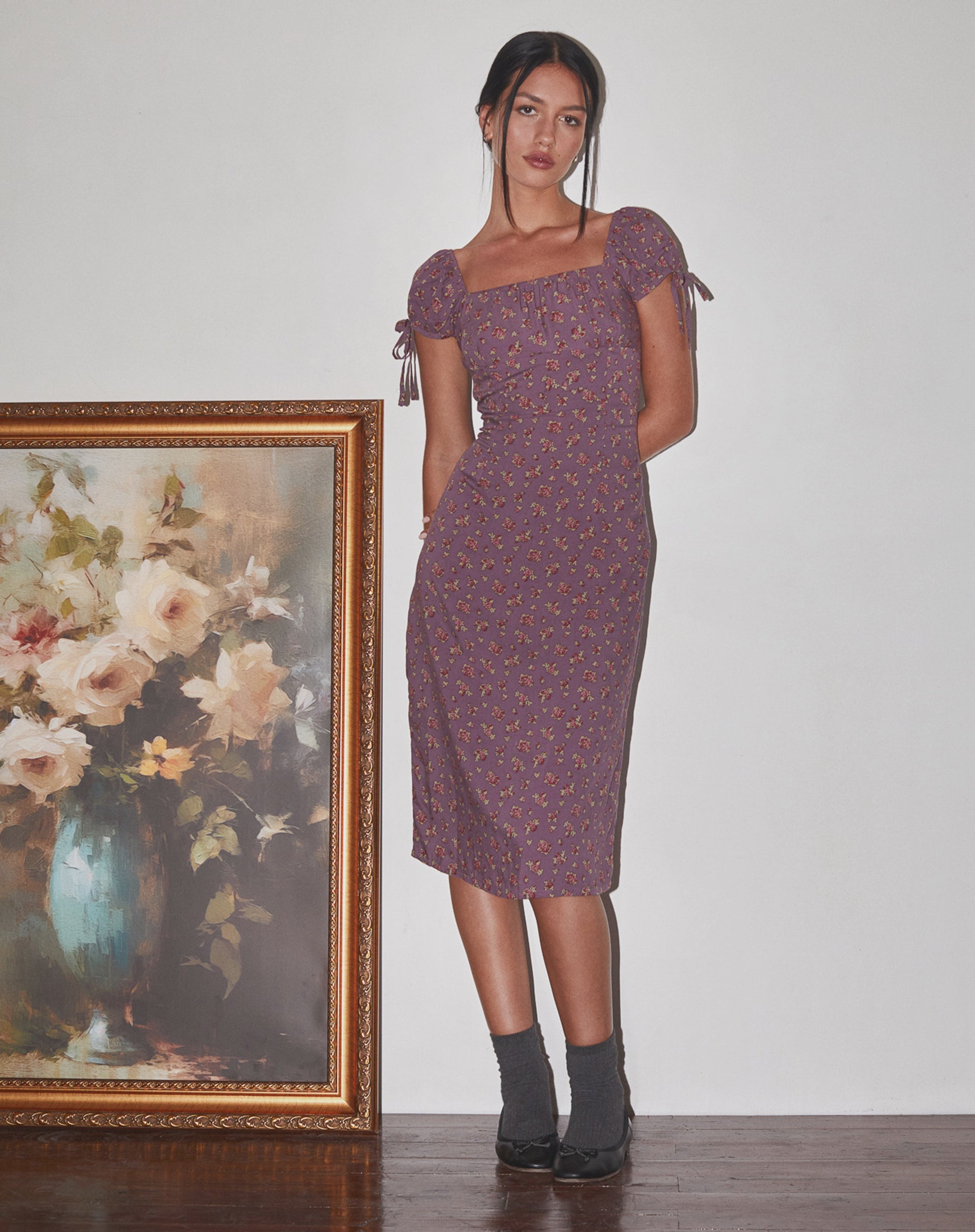 Afbeelding van Rachana Midi Dress in Vloeiende Roos Dieppaars