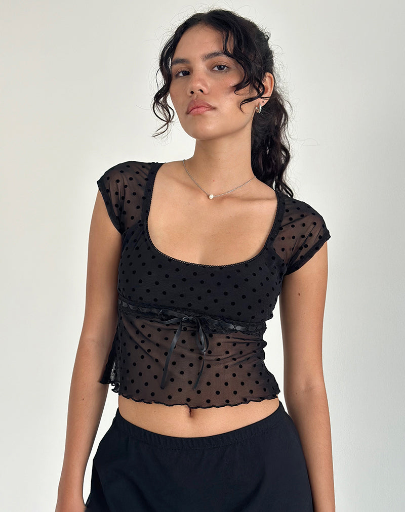Afbeelding van Rada Top in gevlokte mesh Basic Polka Zwart