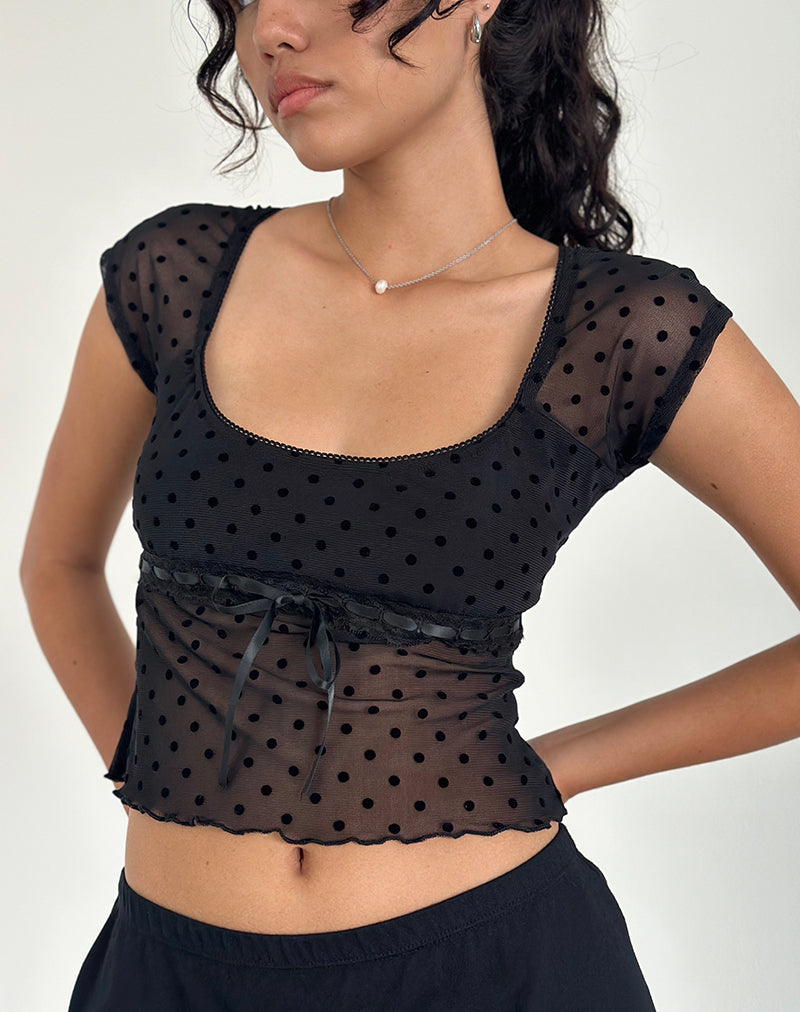 Afbeelding van Rada Top in gevlokte mesh Basic Polka Zwart