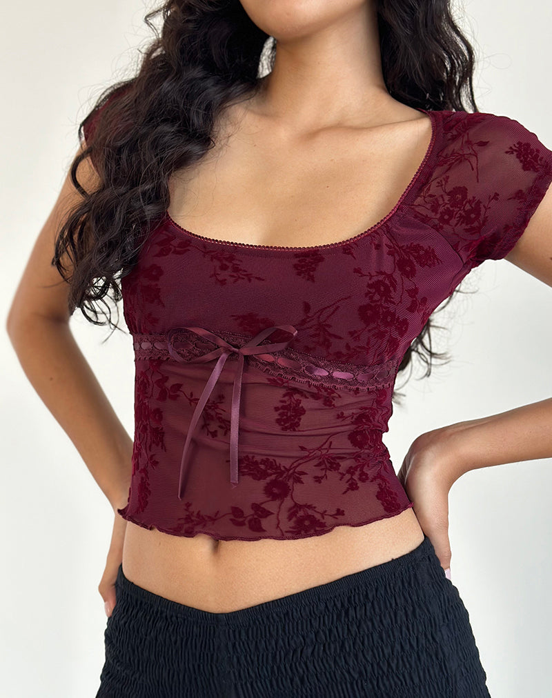 Afbeelding van Rada Top in Botanical Flocked Maroon