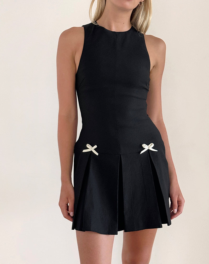 Afbeelding van Radeta Mini Dress in Zwart met Ivory Strikken