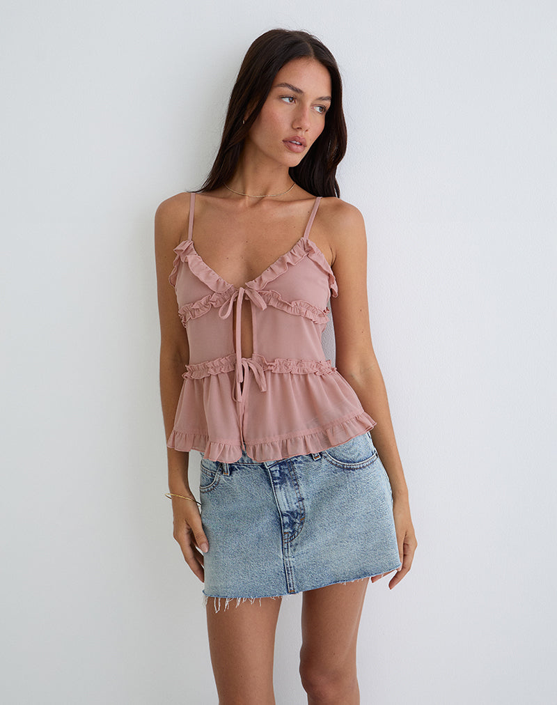 Afbeelding van Raeya Cami Top met Stropdas in Chiffon Roze