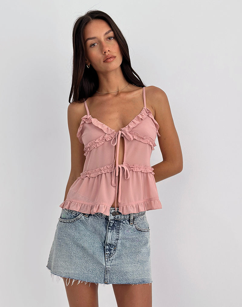 Afbeelding van Raeya Cami Top met Stropdas in Chiffon Roze