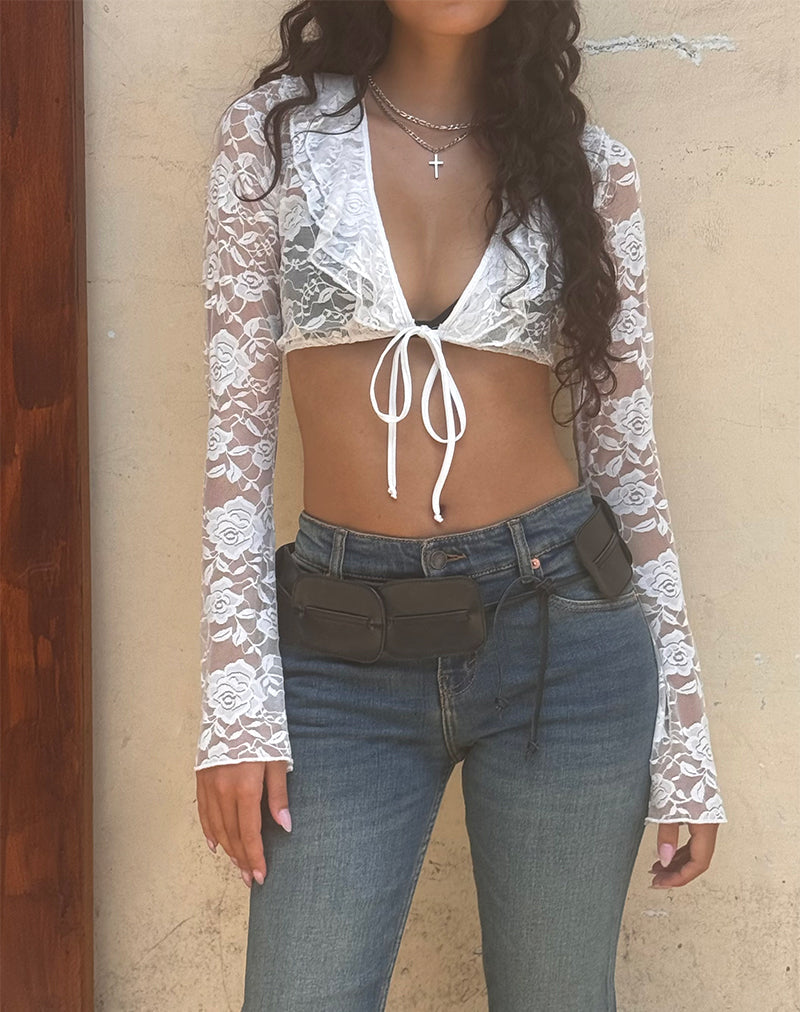 Raine ongevoerd vest in Ivory Big Rose Lace