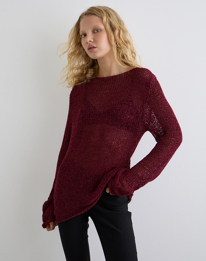 Afbeelding van Rajiya Open Weave Trui in Bourgondië