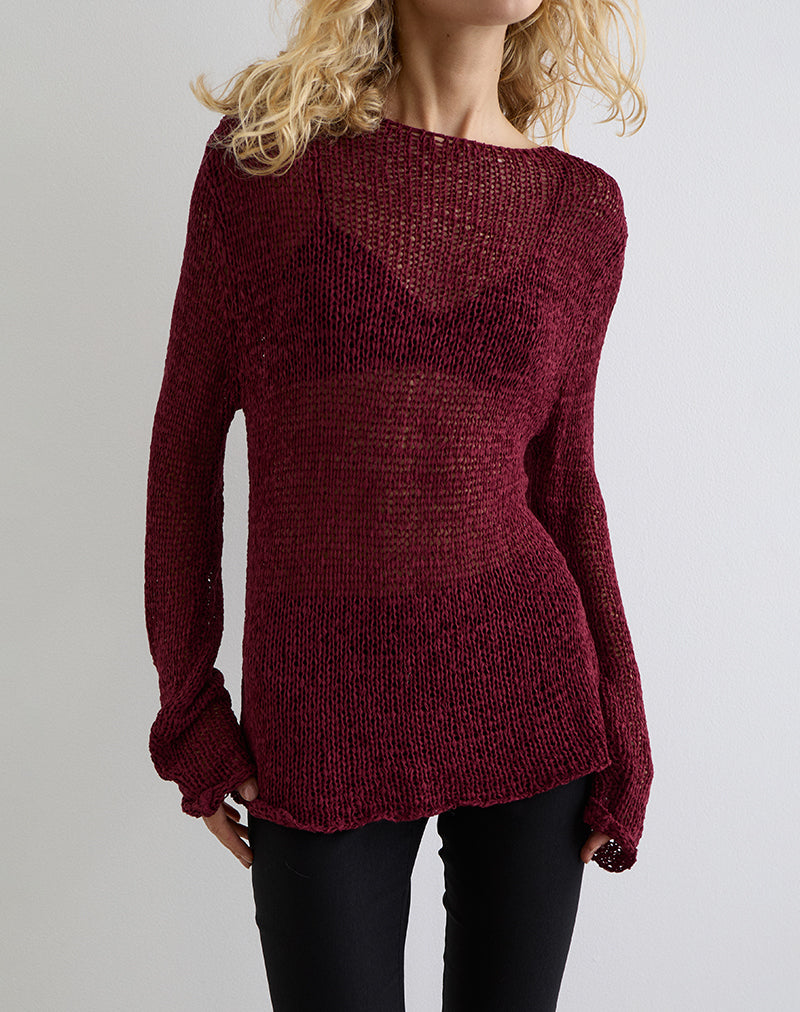 Afbeelding van Rajiya Open Weave Trui in Bourgondië