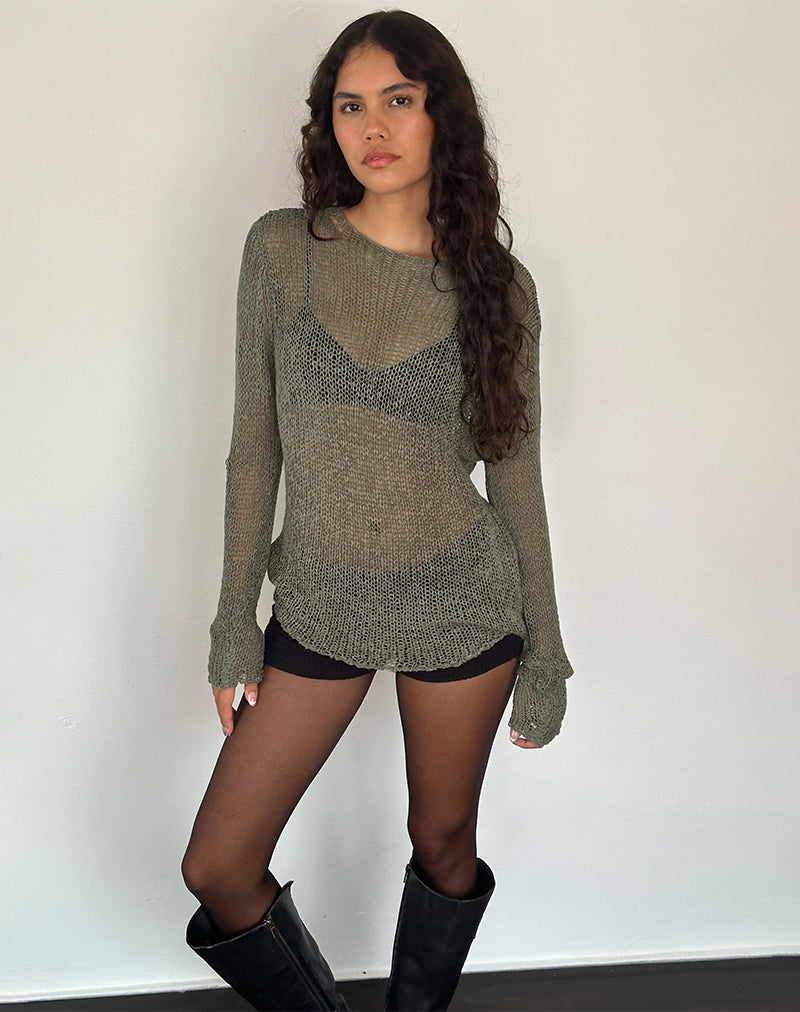 Afbeelding van Rajiya Open Weave Trui in Olijf