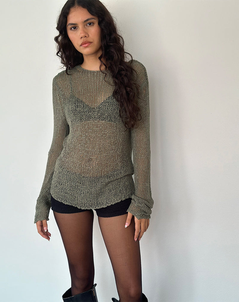 Rajiya Open Weave Trui in Olijf