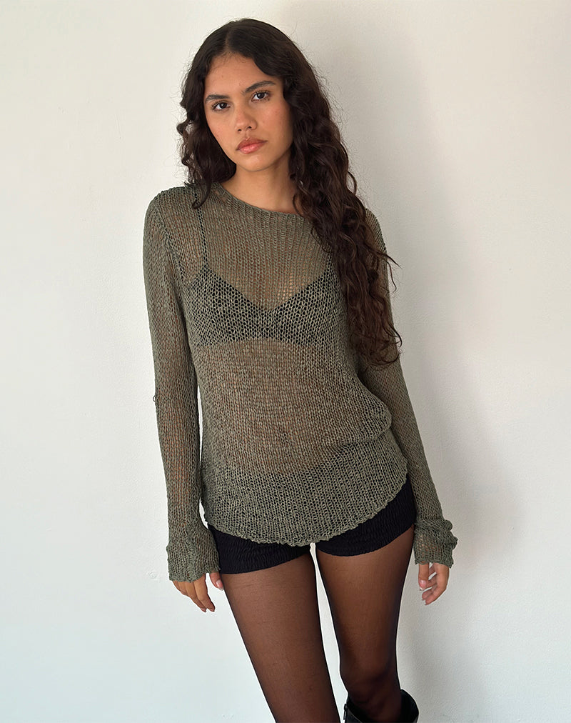 Afbeelding van Rajiya Open Weave Trui in Olijf