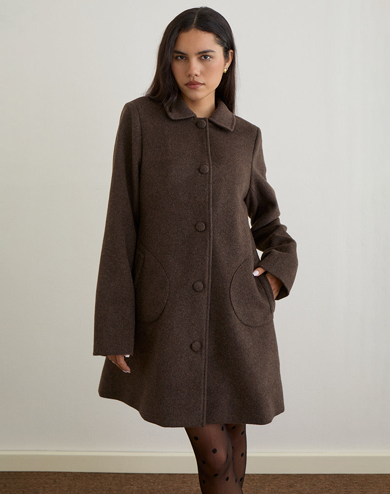 Rakai Pea Coat in Chocolade Wol