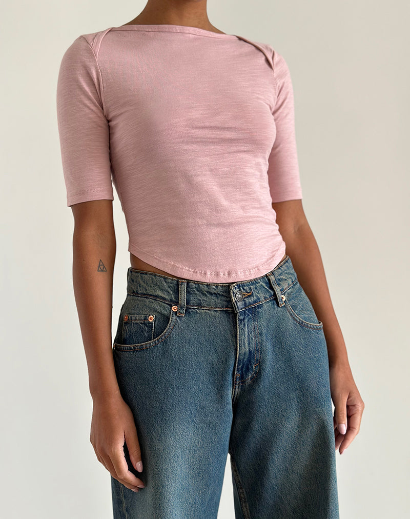 Ralda Gebogen Jersey Tee in Roze Dame