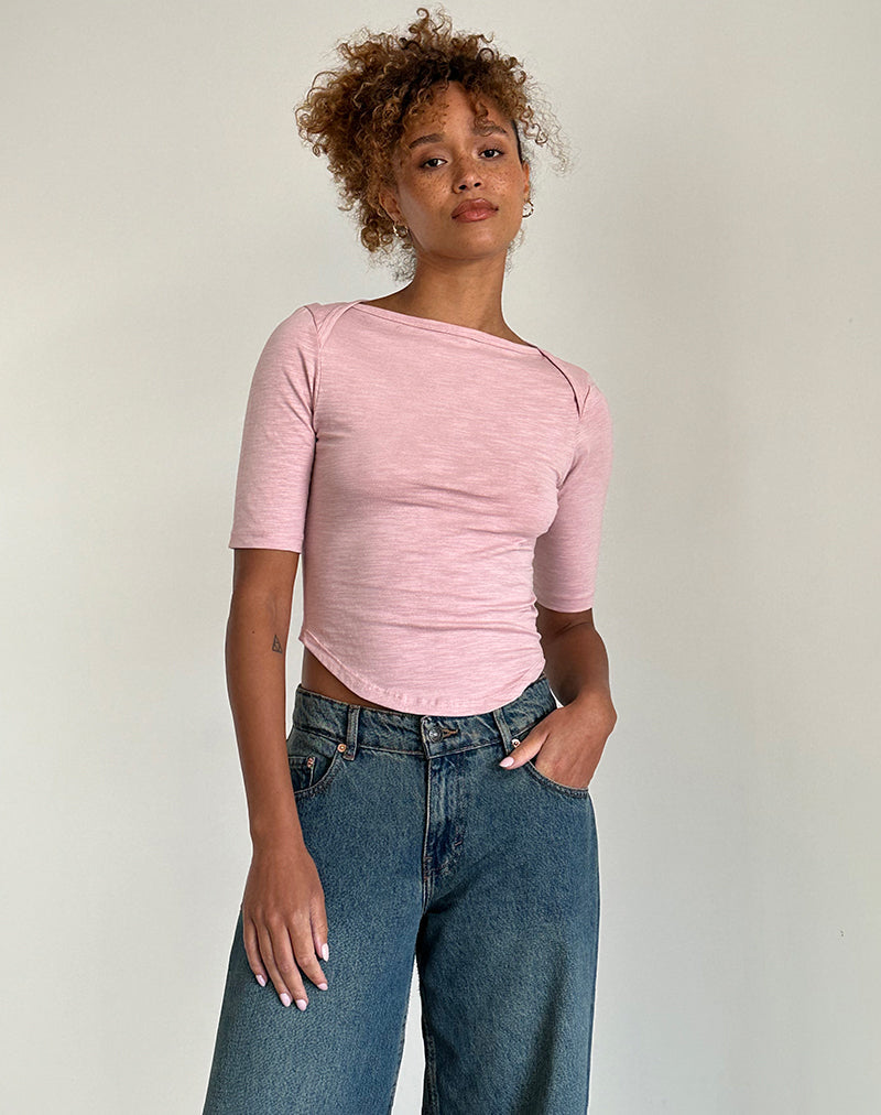 Ralda Gebogen Jersey Tee in Roze Dame