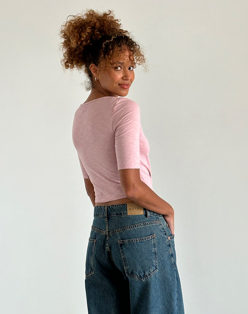 Afbeelding van Ralda Gebogen Jersey T-shirt in Roze Dame